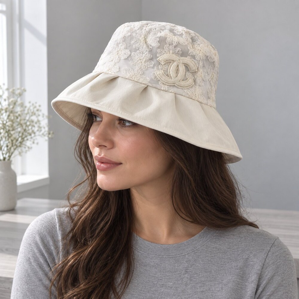 CHANEL Ivory Floral Lace Bucket Hat - Picture 3 of 6
